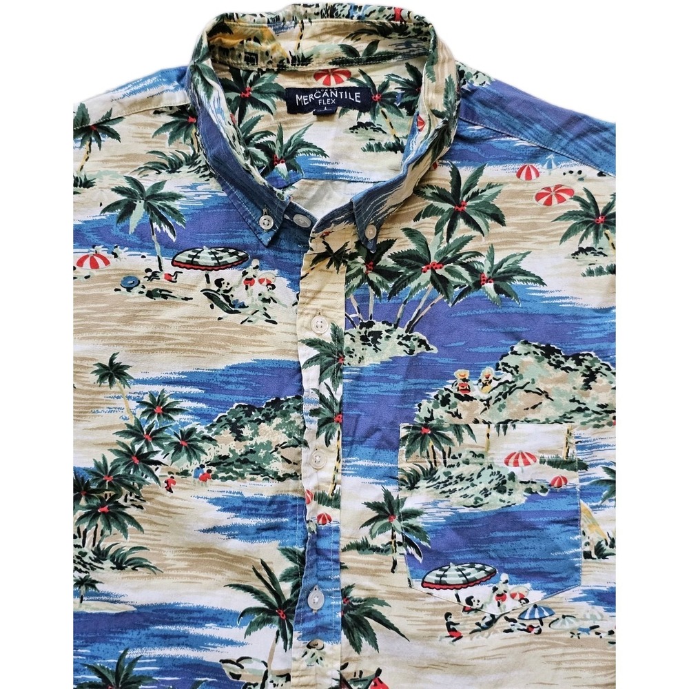 J.Crew Mercantile Flex Shirt Mens Large Tropical Beach Palm‎ Tree Print Cotton